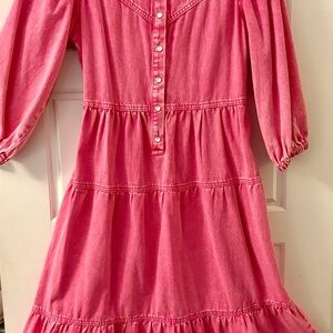 Girls Pink Tiered Long Sleeve Dress